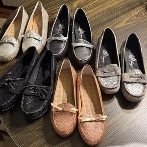 Chic Women's Loafers in Black, Silver, and Gold size 7.5 5 pairs
